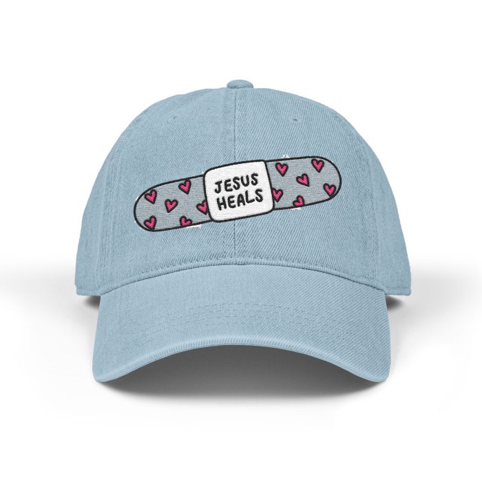 Denim Hat - Embroidered "Jesus Heals" Bandage with "Hosanna" Back - Image 2