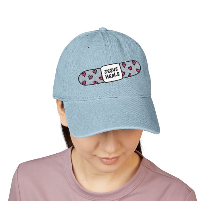 Denim Hat - Embroidered "Jesus Heals" Bandage with "Hosanna" Back - Image 4